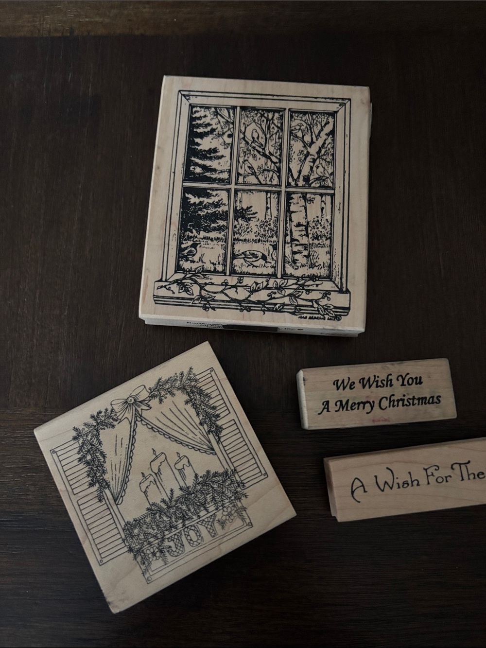 Wooden Holiday Window Stamp Set - Natural Wood